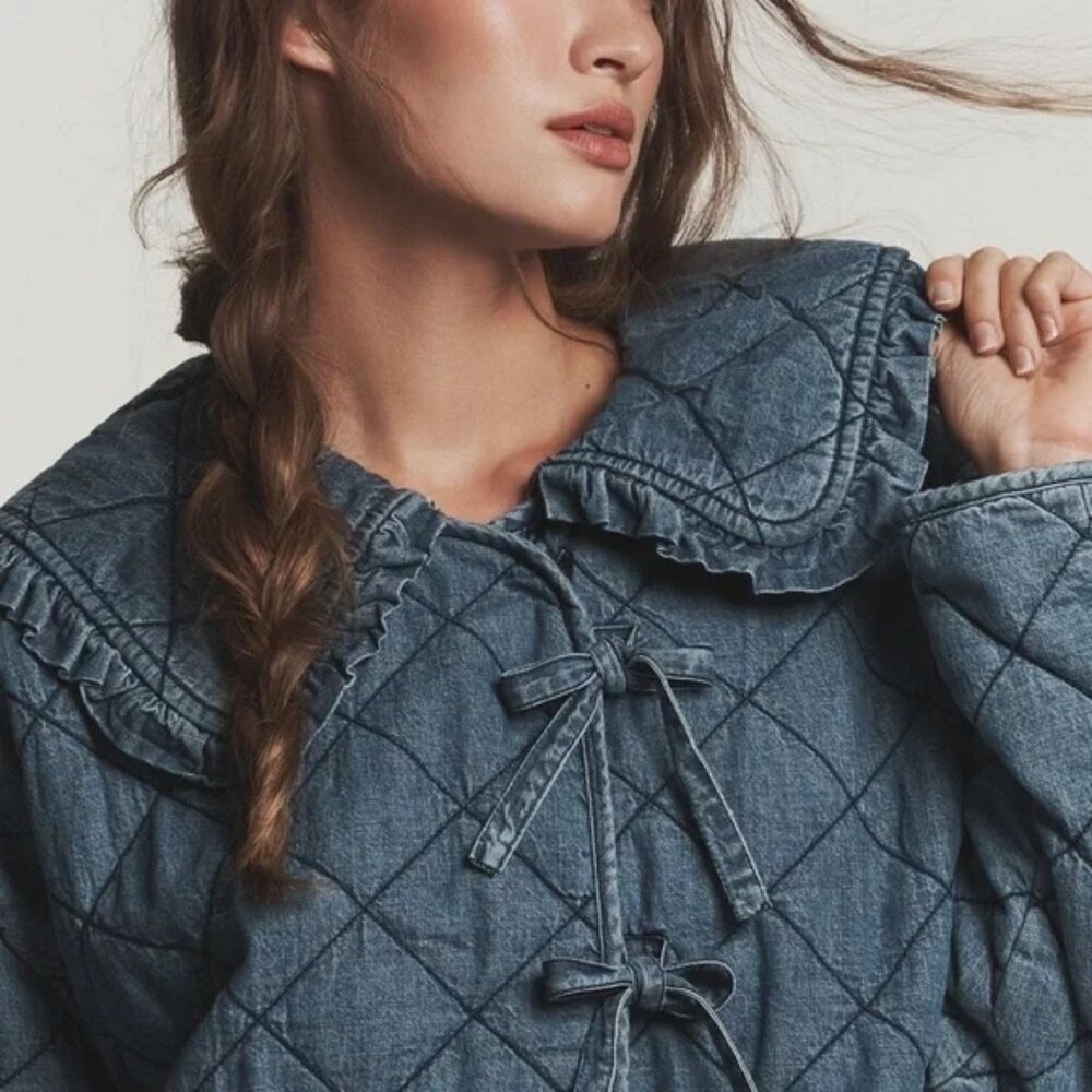 NWT - The Hazel Quilted Chambray Jacket by Maeve - size Small (Anthropologie)